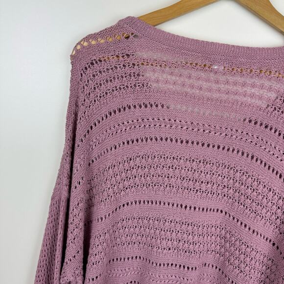 J Jill Crochet Open Weave Pink Pullover Sweater Sz L | Beachy Coastal Grandma - Picture 7 of 13